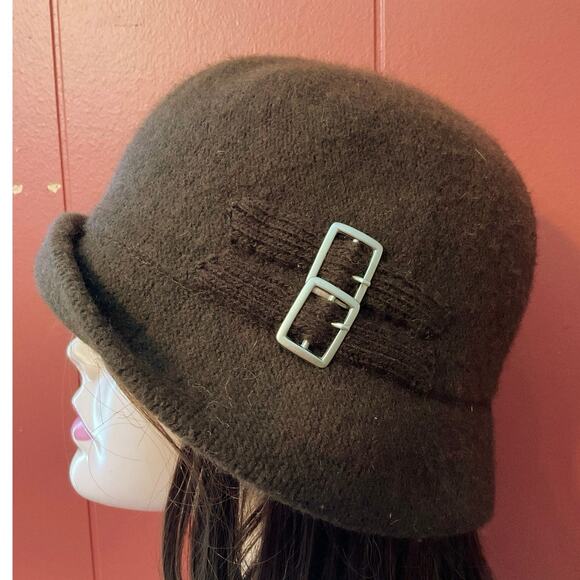 August T Wool Blend Winter Hat with Buckle Accents Brown - Picture 10 of 11